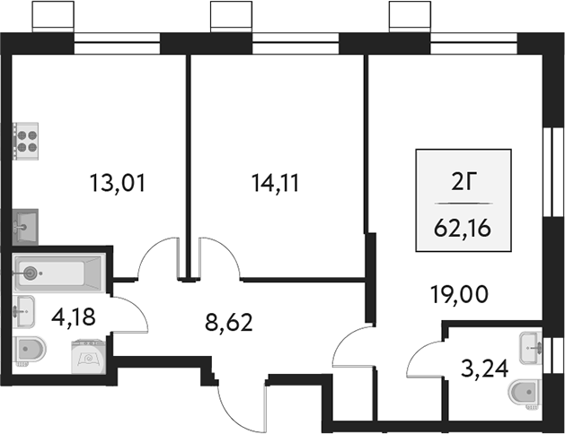 Планировка — Бархат.Сити, 2-комн., 62 м²