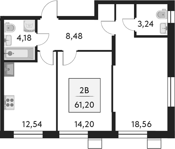 Планировка — Бархат.Сити, 2-комн., 61 м²