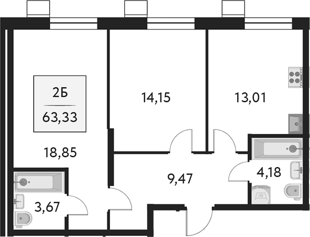 Планировка — Бархат.Сити, 2-комн., 63 м²