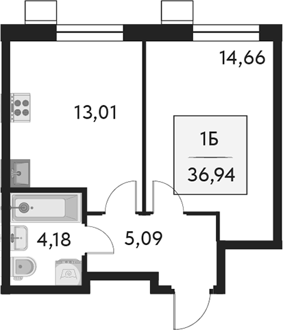 Планировка — Бархат.Сити, 1-комн., 37 м²