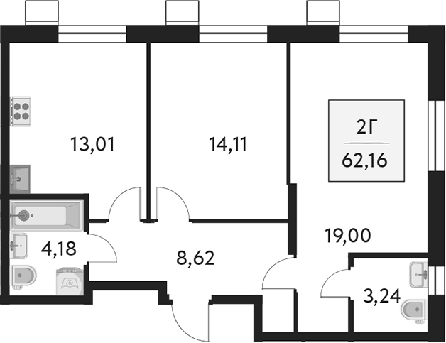 Планировка — Бархат.Сити, 2-комн., 62 м²
