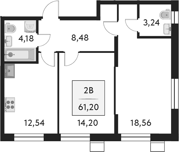 Планировка — Бархат.Сити, 2-комн., 61 м²