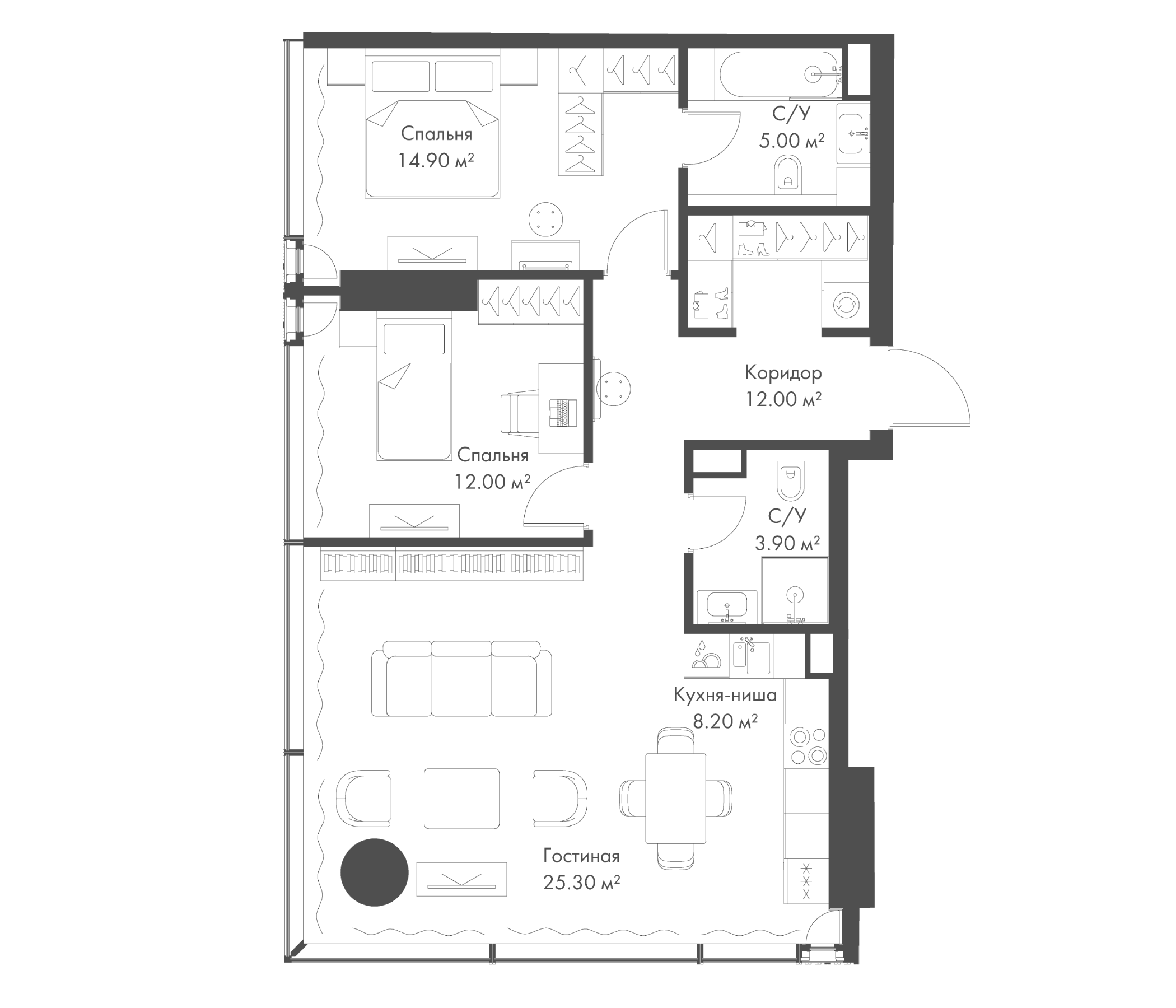 Планировка — Слава, 3-комн., 80 м²