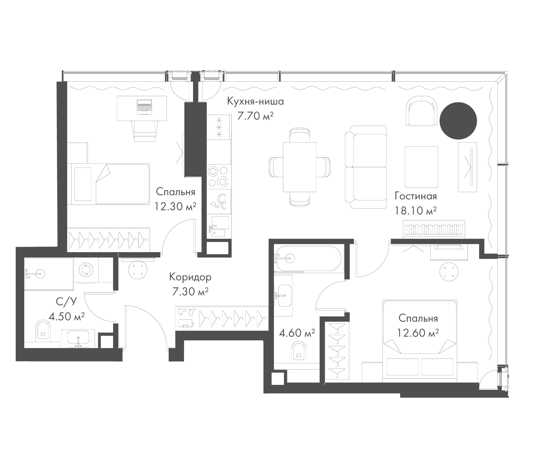 Планировка — Слава, 3-комн., 67 м²