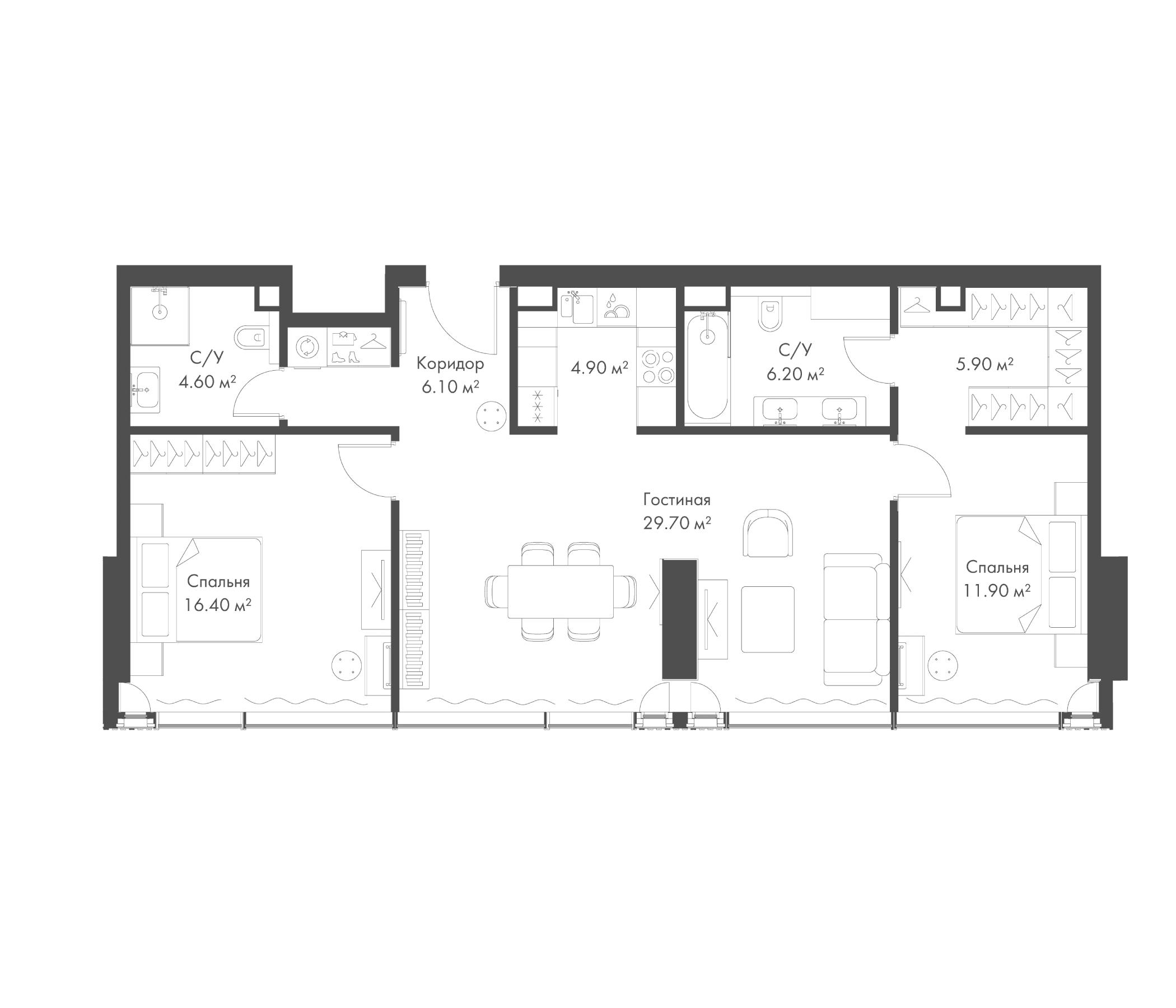 Планировка — Слава, 3-комн., 86 м²