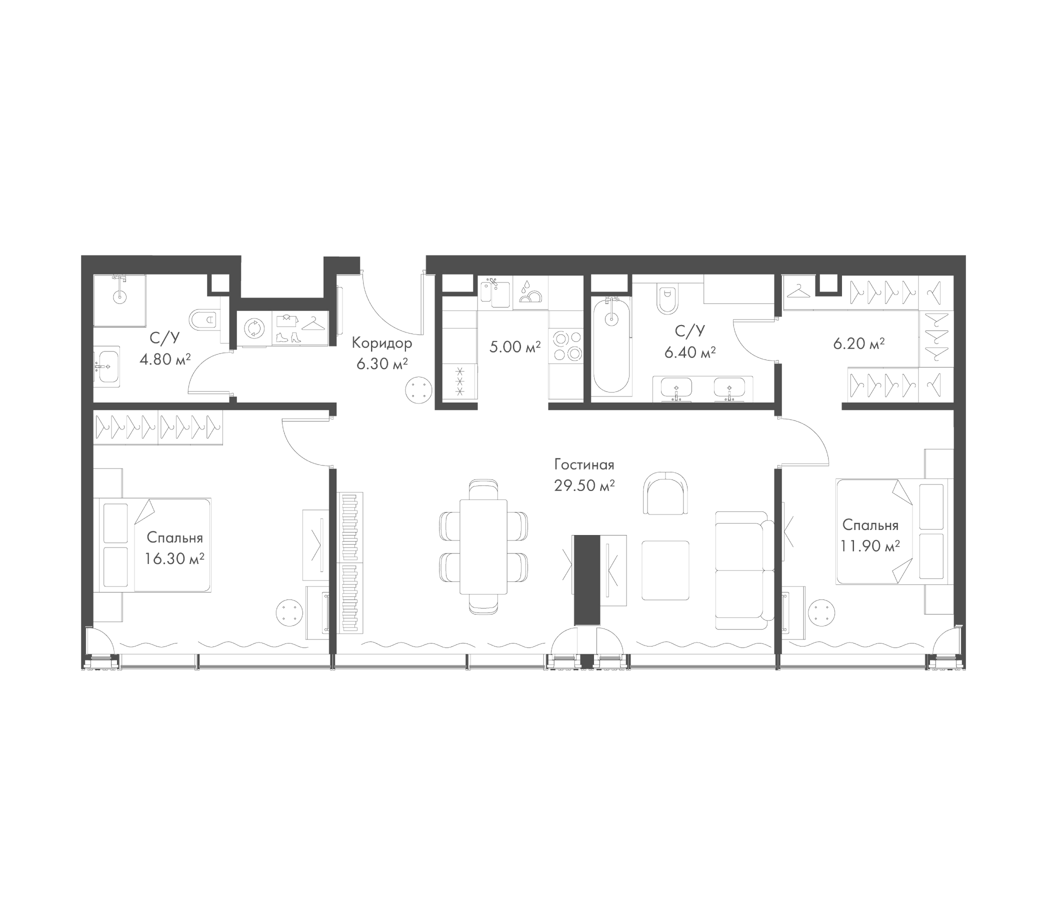 Планировка — Слава, 3-комн., 86 м²