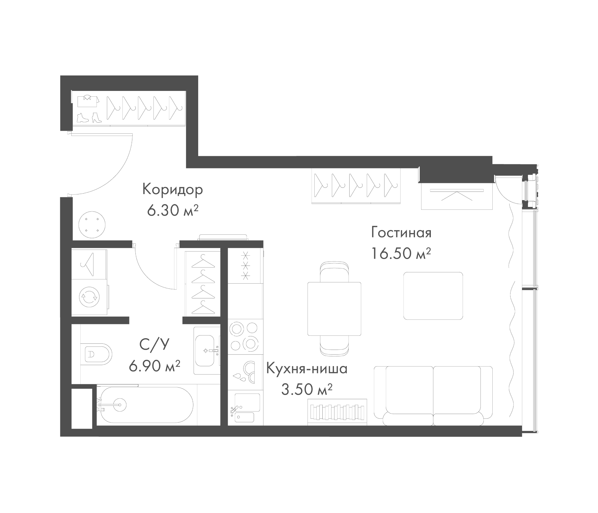 Планировка — Слава, Студия, 33 м²