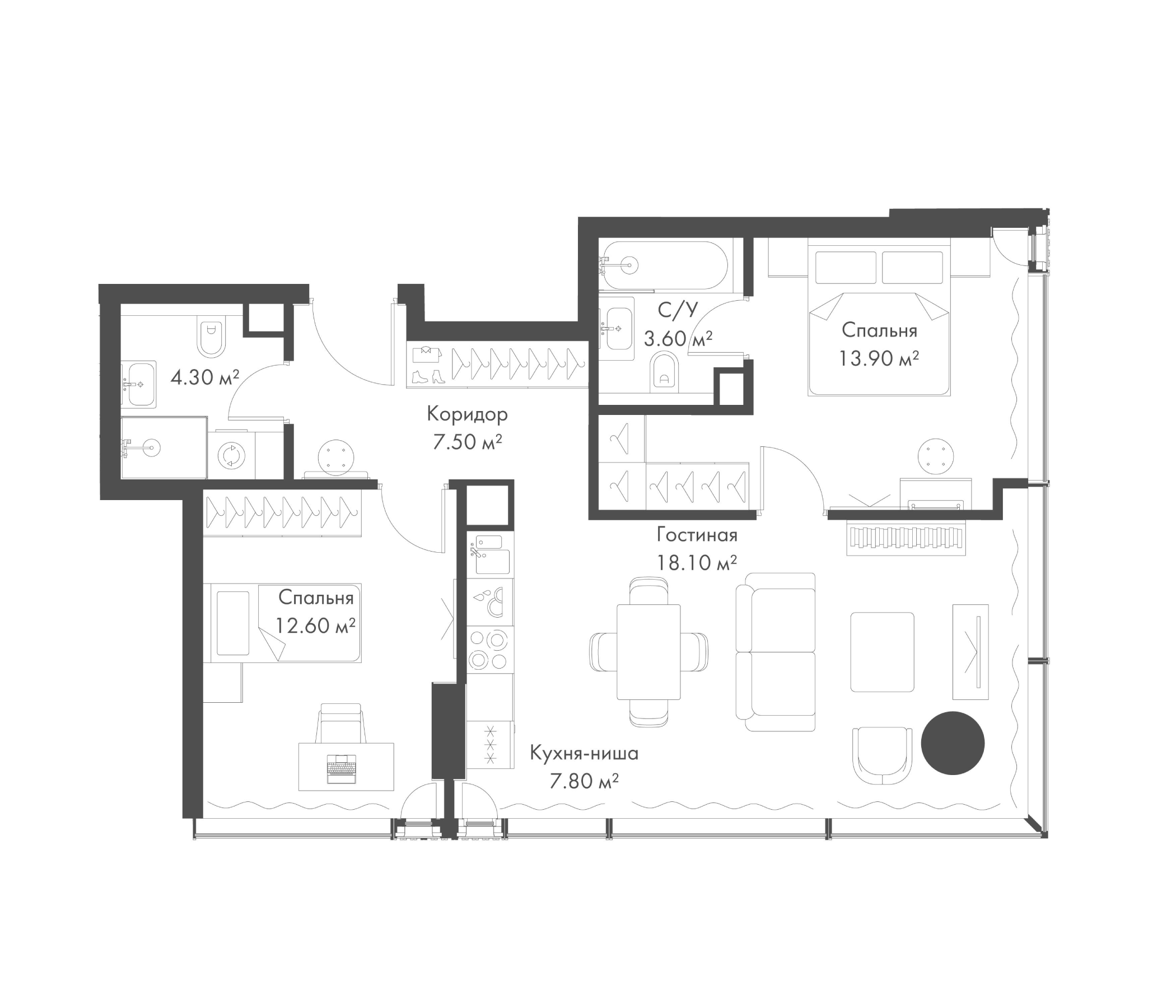 Планировка — Слава, 3-комн., 68 м²