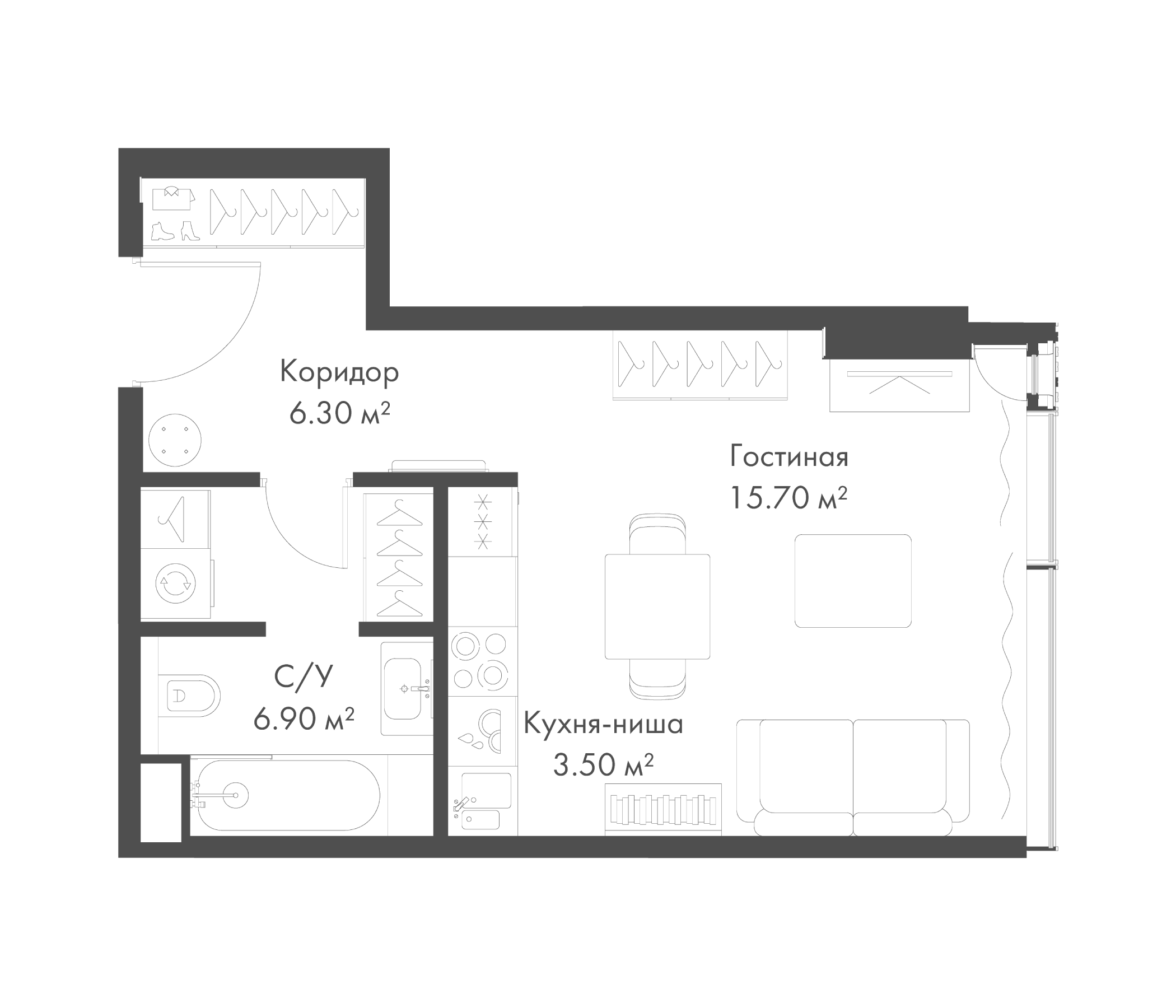 Планировка — Слава, Студия, 32 м²