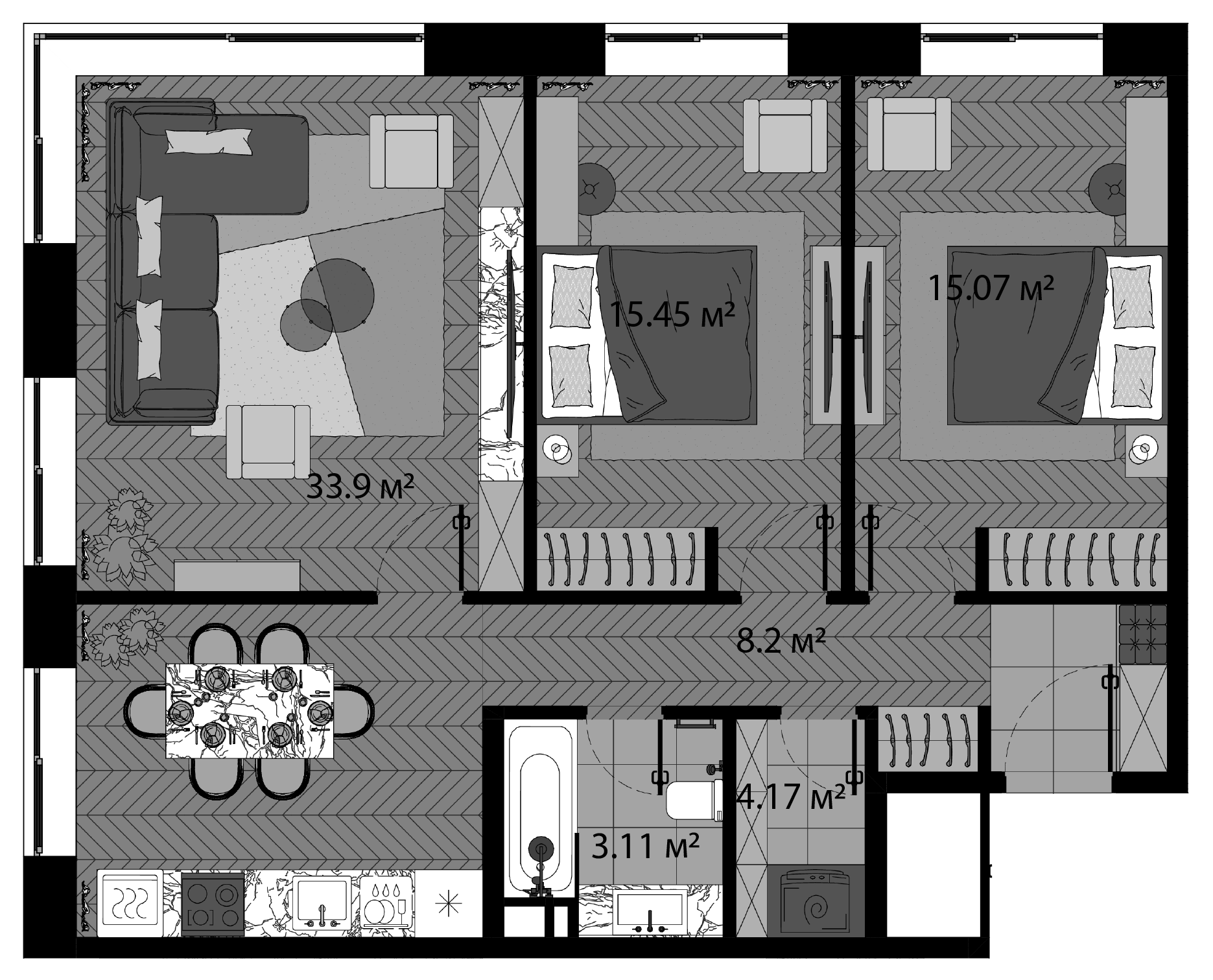 Планировка — Зорге, 9, 3-комн., 80 м²
