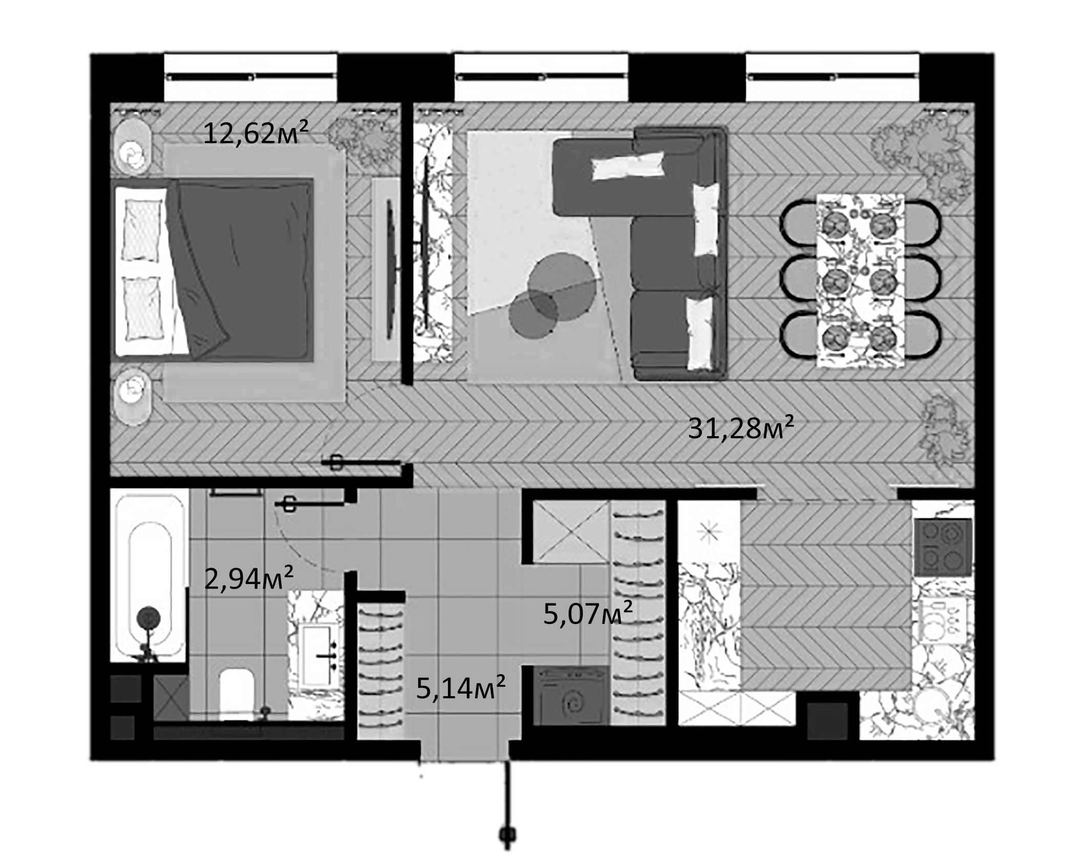 Планировка — Зорге, 9, 2-комн., 57 м²