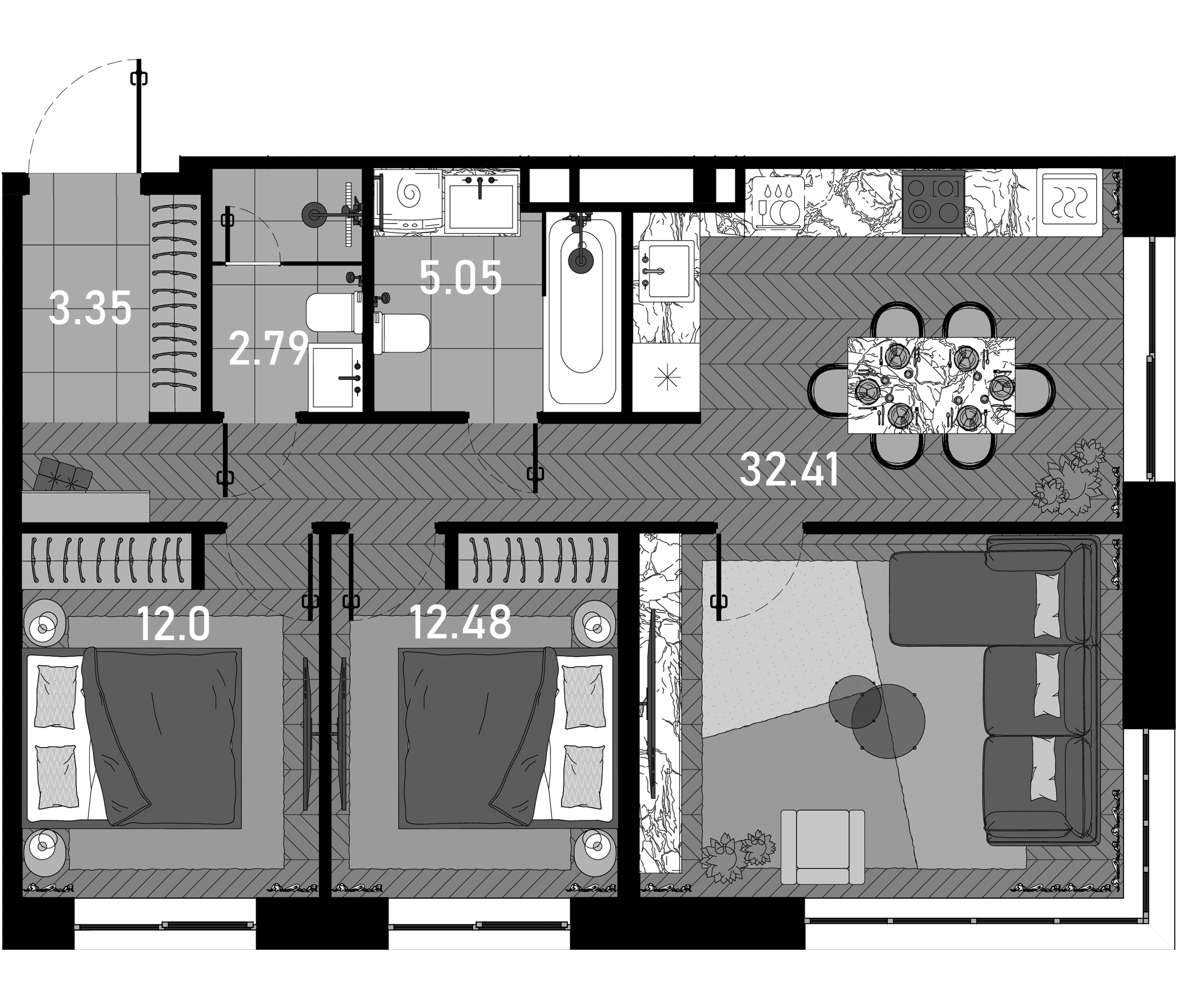 Планировка — Зорге, 9, 3-комн., 70 м²