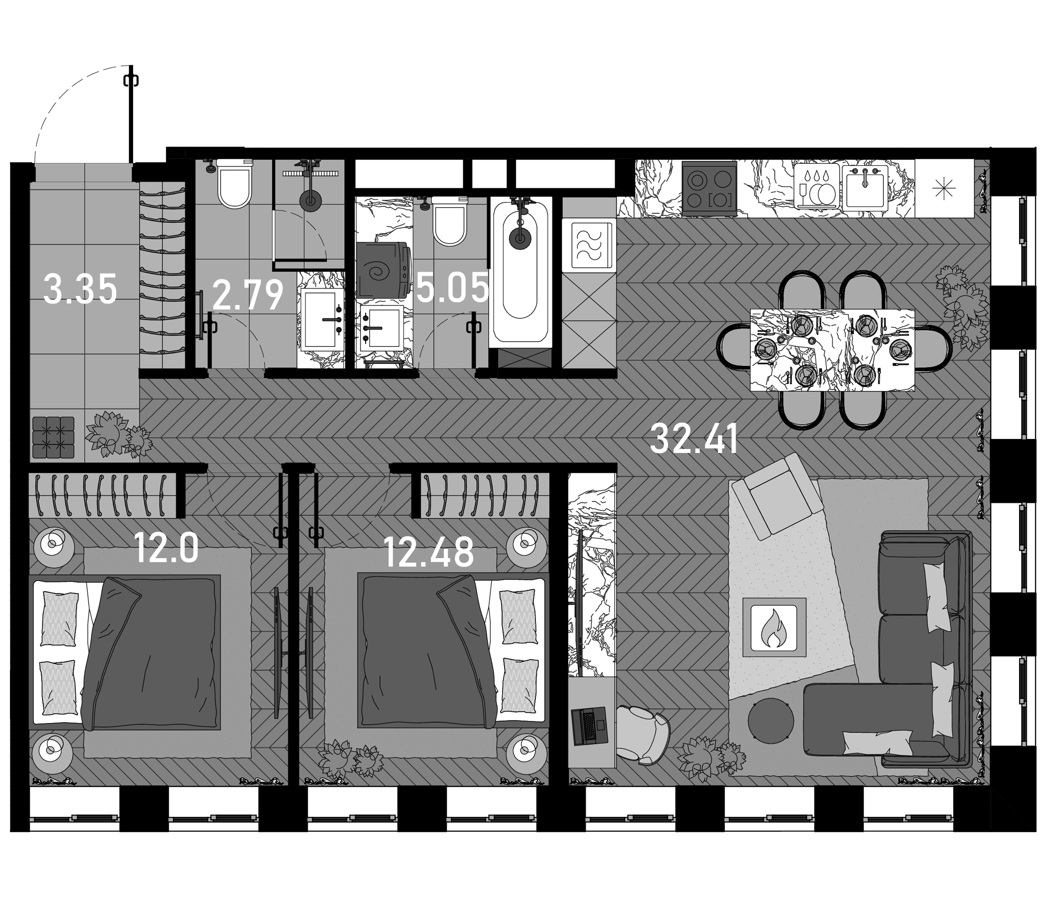 Планировка — Зорге, 9, 3-комн., 69 м²