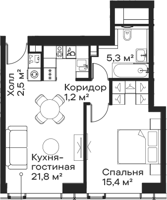 Планировка — Сити Бэй, 2-комн., 46 м²
