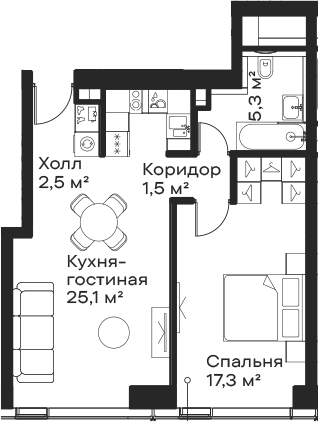 Планировка — Сити Бэй, 2-комн., 52 м²