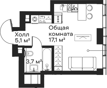 Планировка — Сити Бэй, Студия, 26 м²