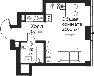 Планировка — Сити Бэй, Студия, 29 м²