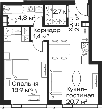 Планировка — Сити Бэй, 2-комн., 51 м²
