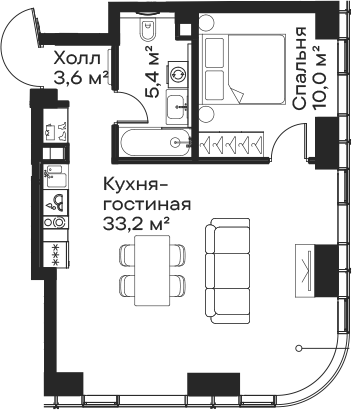 Планировка — Сити Бэй, 2-комн., 52 м²
