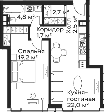Планировка — Сити Бэй, 2-комн., 53 м²