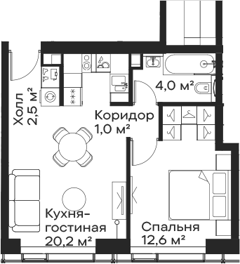Планировка — Сити Бэй, 2-комн., 40 м²