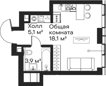 Планировка — Сити Бэй, Студия, 27 м²