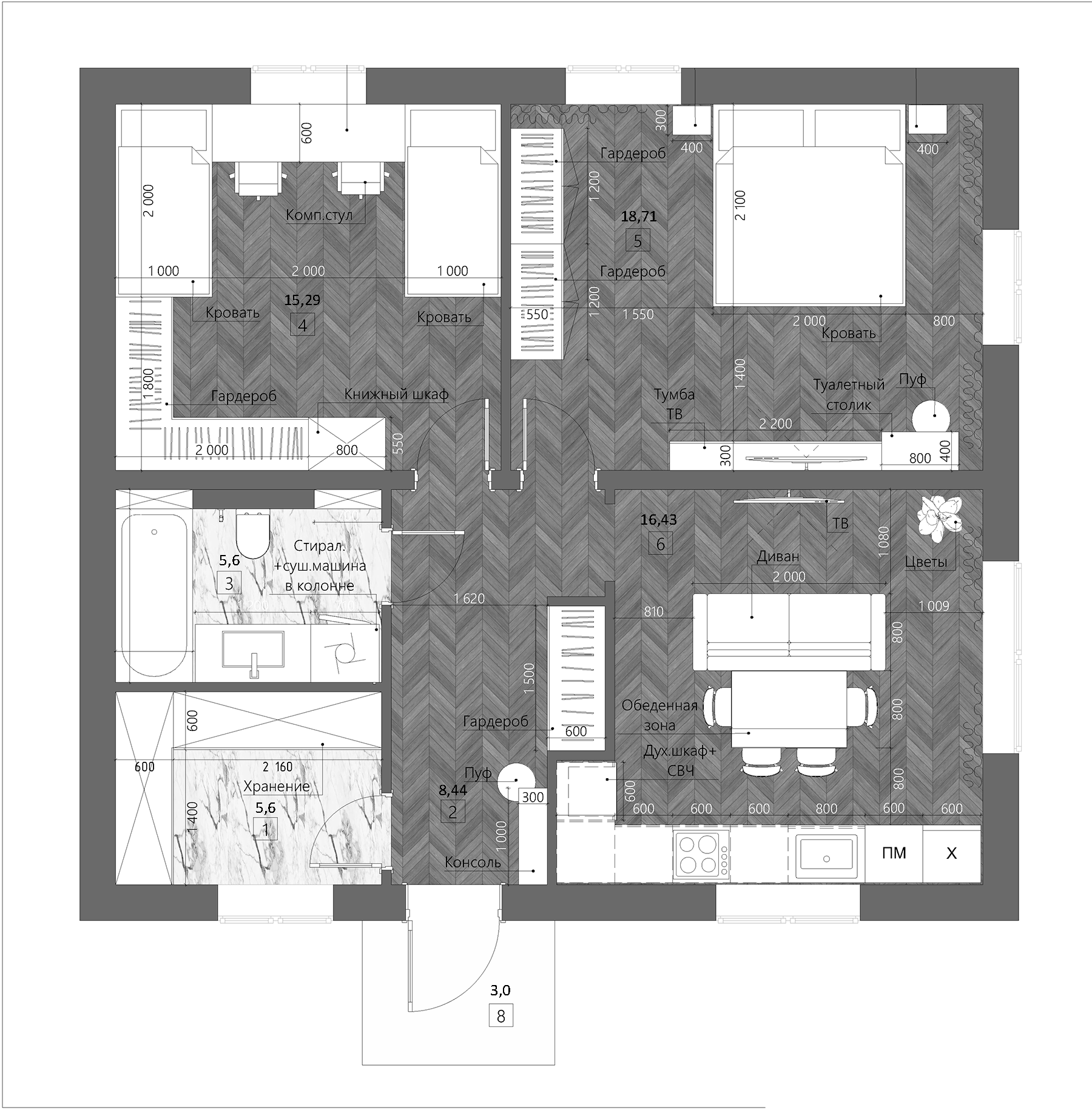 Планировка — Коттеджный поселок РигаЛес, 2-комн., 70 м²