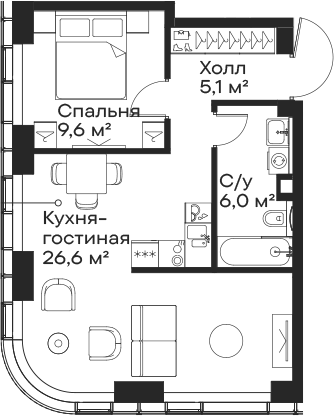 Планировка — Сити Бэй, 2-комн., 47 м²