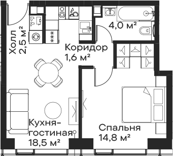 Планировка — Сити Бэй, 2-комн., 41 м²