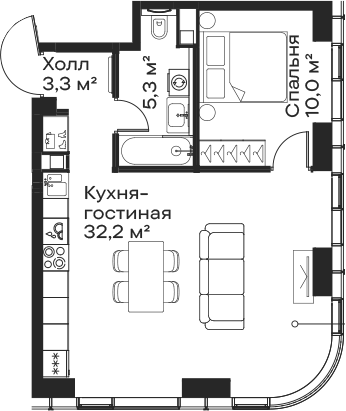 Планировка — Сити Бэй, 2-комн., 51 м²