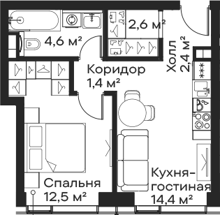 Планировка — Сити Бэй, 2-комн., 38 м²