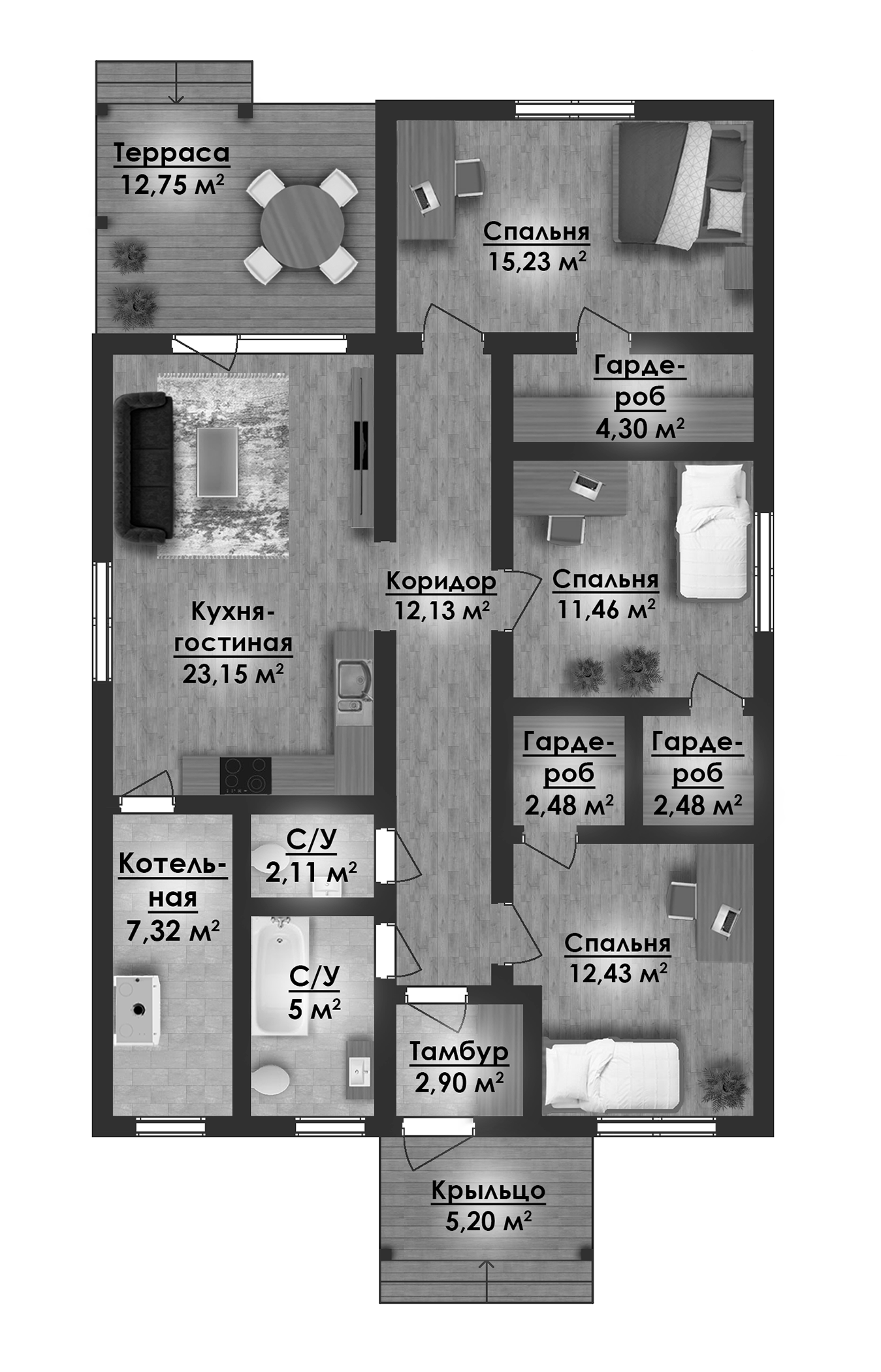 Планировка — Коттеджный поселок ВамДом Петровское, 3-комн., 104 м²