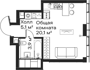 Планировка — Сити Бэй, Студия, 29 м²