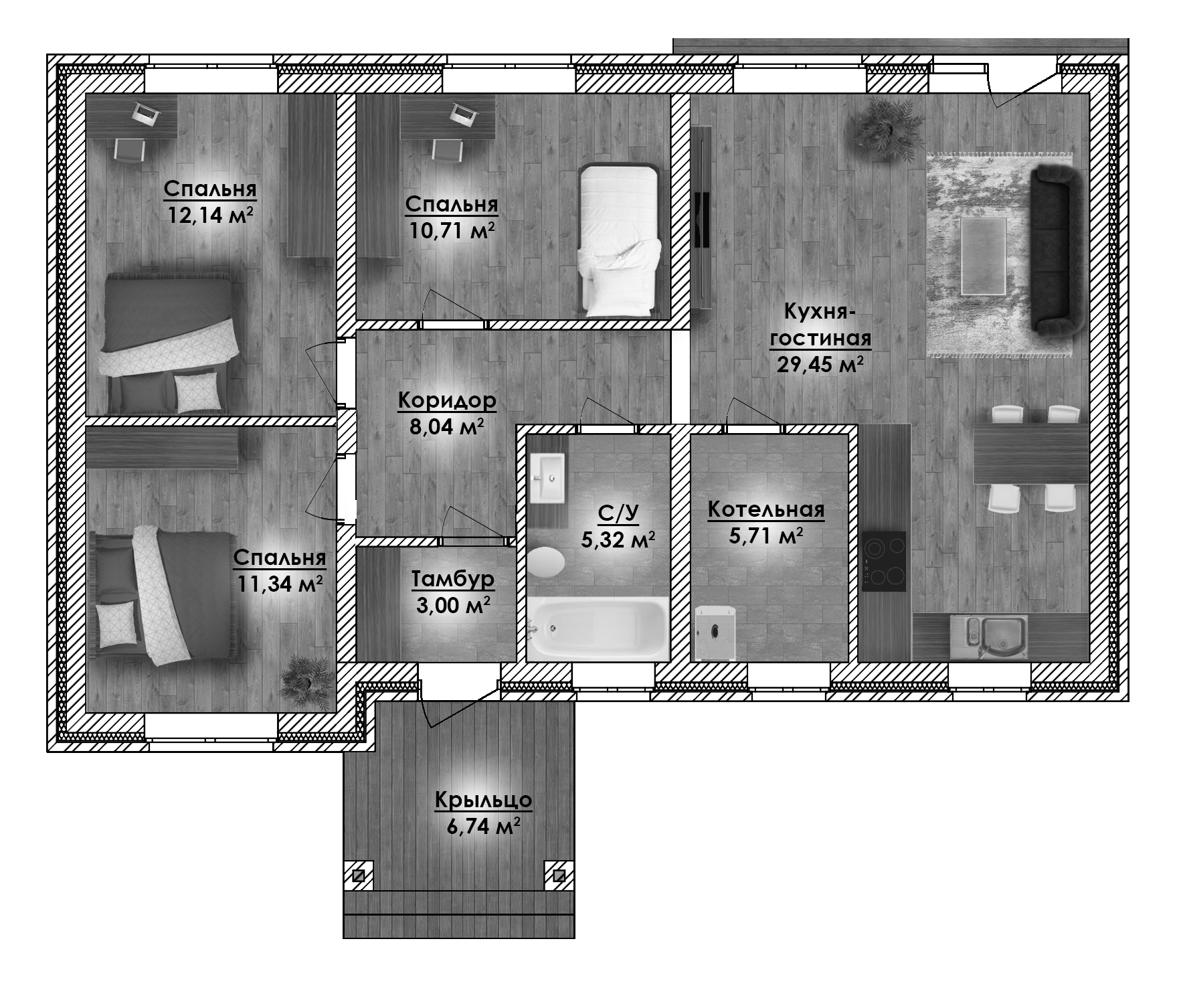 Планировка — Коттеджный поселок ВамДом Петровское, 3-комн., 92 м²