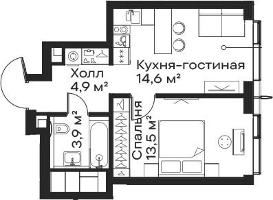 Планировка — Сити Бэй, 2-комн., 37 м²