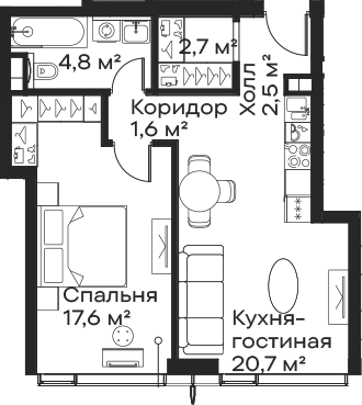 Планировка — Сити Бэй, 2-комн., 50 м²