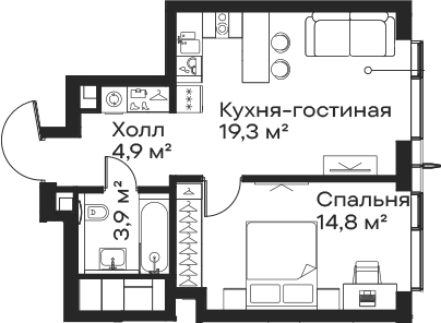 Планировка — Сити Бэй, 2-комн., 43 м²