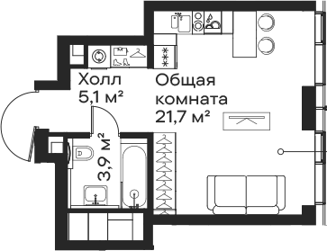 Планировка — Сити Бэй, Студия, 31 м²