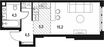 Планировка — Левел Южнопортовая, Студия, 30 м²