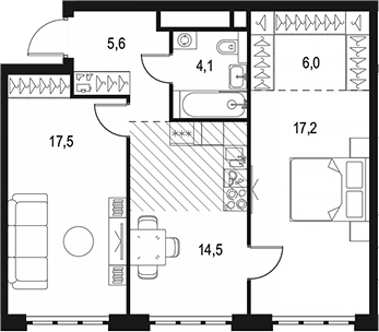 Планировка — Левел Южнопортовая, 2-комн., 65 м²
