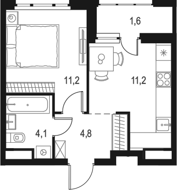 Планировка — Левел Лесной, 1-комн., 31 м²