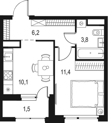 Планировка — Левел Лесной, 1-комн., 32 м²