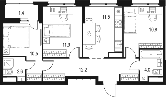 Планировка — Левел Лесной, 3-комн., 64 м²