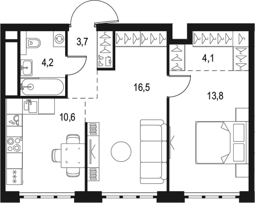 Планировка — Левел Южнопортовая, 2-комн., 53 м²