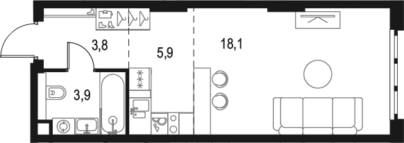 Планировка — Левел Южнопортовая, Студия, 32 м²
