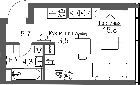 Планировка — Слава, Студия, 29 м²