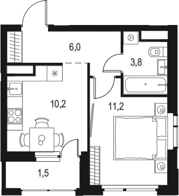 Планировка — Левел Лесной, 1-комн., 31 м²
