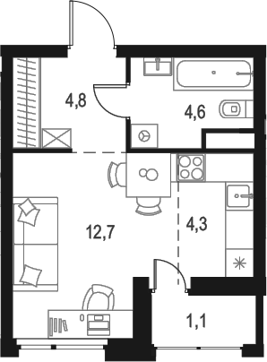 Планировка — Левел Лесной, Студия, 26 м²