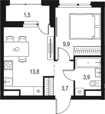 Планировка — Левел Лесной, 1-комн., 31 м²