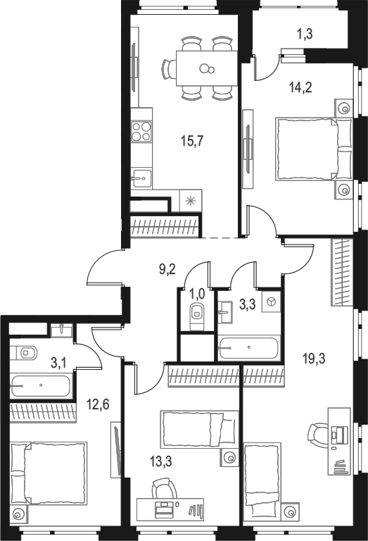Планировка — Левел Лесной, 4-комн., 92 м²